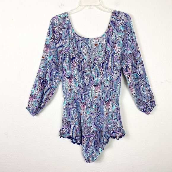 Victoria’s Secret Paisley Long Sleeve Off the Shoulder Playsuit Romper Size S - Picture 3 of 7